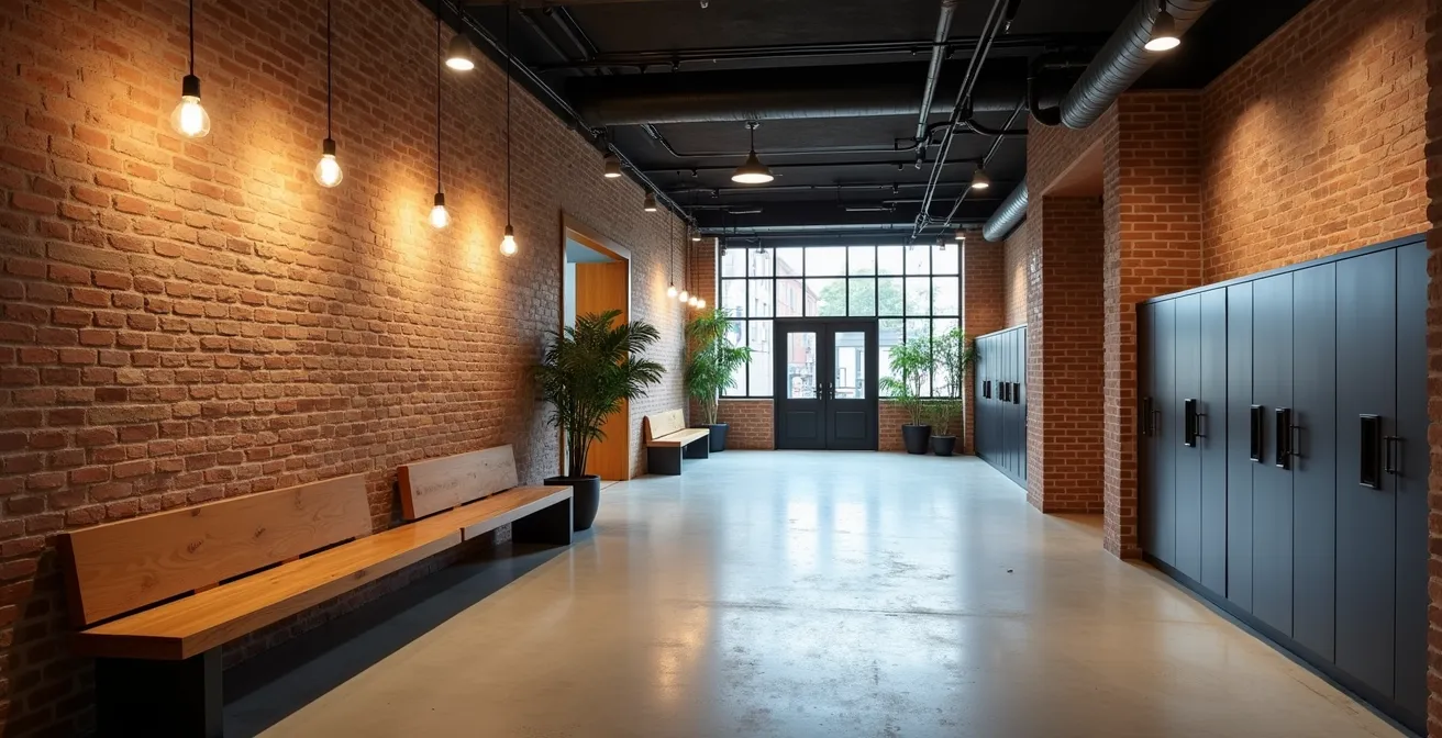 Hall d'accueil spacieux et moderne d'un escape game avec mobilier minimaliste