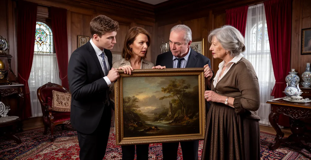 Équipe corporate analysant indices murder party dans décor victorien immersif